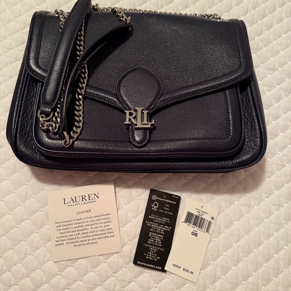 Lauren Ralph Lauren Pebbled Medium Bradley Bag in Navy Blue - Picture 2 of 12
